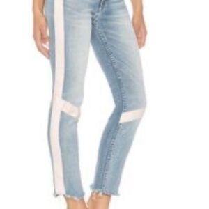 McGuire Denim High Waisted Vintage Slim Pink Tuxedo Stripe Jeans, size27